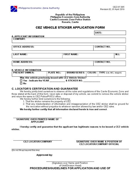CEZ.8.F.005 Vehicle Sticker Application Form .